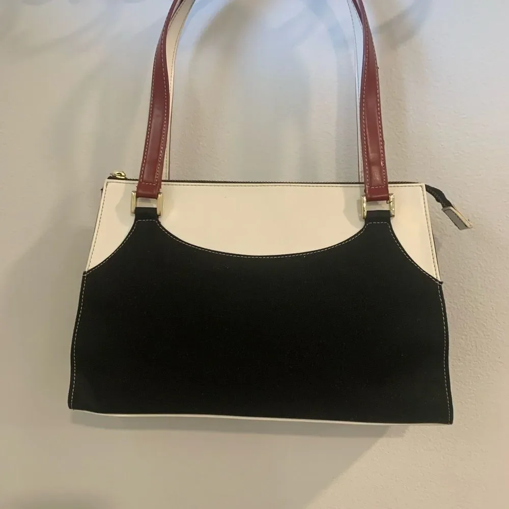 Vintage Jones New York Elegant Black and White Handbag with Red Accents